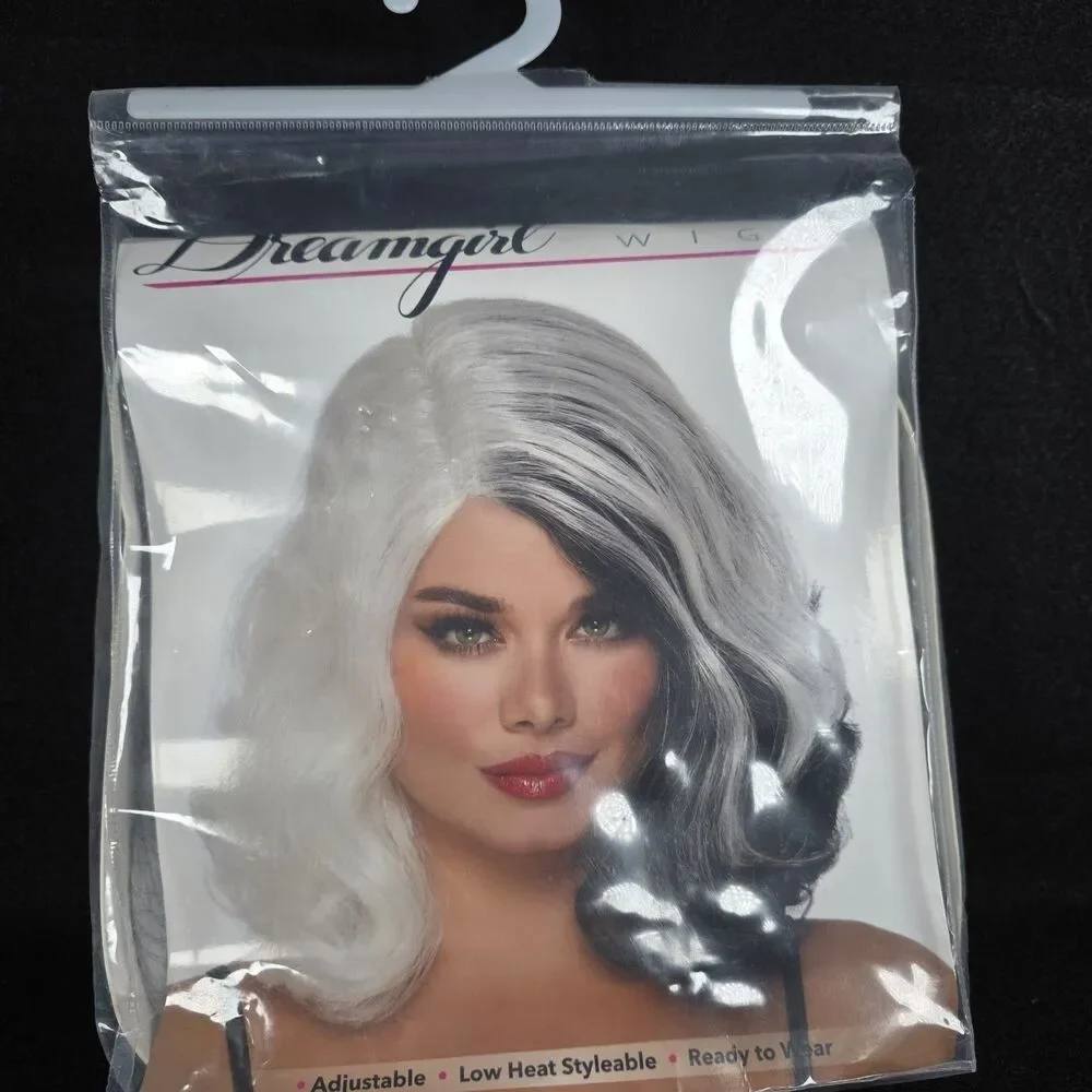 DREAMGIRL 12306 Adult Women Mid-Length Split Hues Glam Bob White Gray Black Wig
